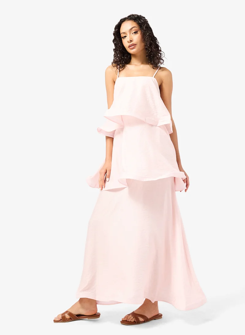 جينجر Off Shoulder Ruffle Tiered A Line Dress